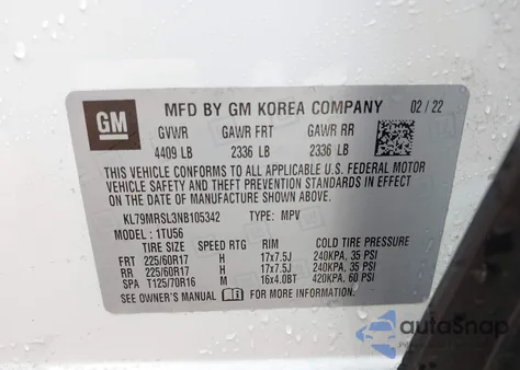 2022 Chevrolet Trailblazer Awd Lt from USA, damaged, VIN KL79MRSL3NB105342